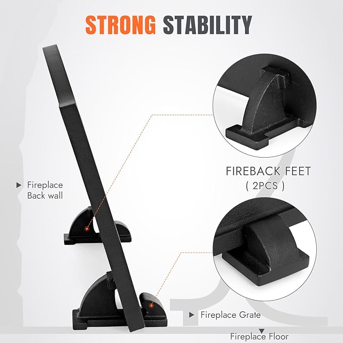 INNO STAGE 23 Inch Fireback for Fireplaces - Cast Iron Firebacks with Feet, Heavy Duty Fireplace Back Plate Protector, Fireplace Heat Reflector, Black