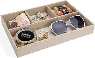 GORESE PU Leather Valet Tray, Stackable Jewelry Trays for Dresser, Drawer Nightstand Organizer Bedside Trays for Men Women, Entryway Desk Catchall Tray for Trinket, Key, Purse, Watch, Cologne, Beige