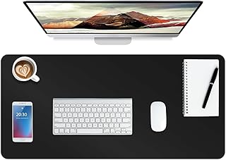 ‎Boutilon Leather Desk Pad Protector,Non-Slip Mouse Pad,Laptop Desk Pad,Office Mouse Mat,Waterproof Leather Desk Blotter,Desk Writing Pad for Office and Home,Laptop Blotter (M-Black,30"x14")