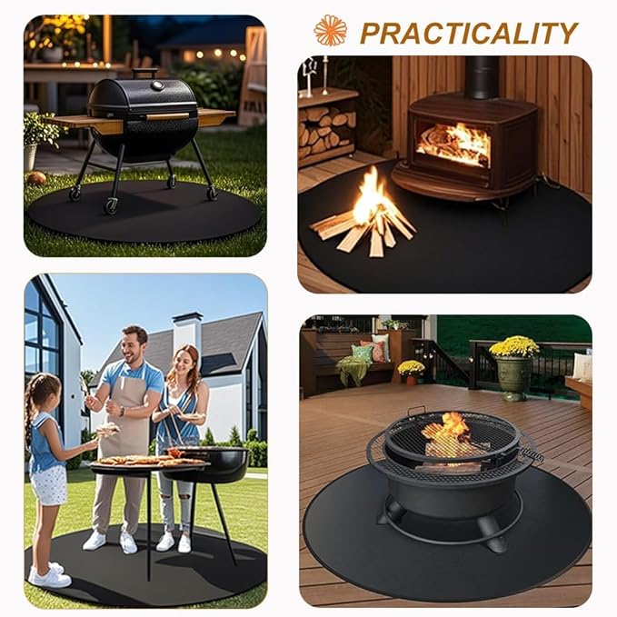 Fire Pit Mat 36" Round – Fireproof Deck Protector for Fire Pits, Triple-Layer Heat Resistant Mat for Patio, Grass & Camping, Waterproof Silicone Fiberglass Grill Pad