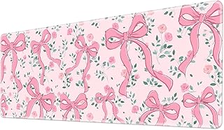 Pink Bow Gaming Mouse Pad Large Desk Mat Extended Keyboard Mouse Pad Anime Mousepad with Non-Slip Base and Stitched Edge Mouse Mat Desk Pad 31.5 x 11.8 Mouse Pads for Desk Home Office Gaming