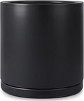 Kazeila 12 Inches Ceramic Planter Pot - Saucer and Drainage Hole - Full Glazed - Matte Black
