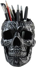 DWK Skull Victorian Gothic Decorative Pen Holder | Goth Office Supplies and Black Desk Organizers and Accessories | Gothic Halloween Desk Decorations - 5"
