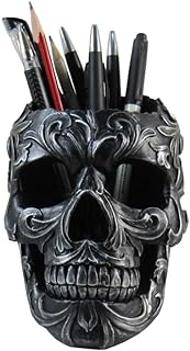 DWK Skull Victorian Gothic Decorative Pen Holder | Goth Office Supplies and Black Desk Organizers and Accessories | Gothic Halloween Desk Decorations - 5"