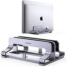 UGREEN 2-Slot Vertical Laptop Stand Holder Desk Compatible with MacBook Pro Air Laptop Stand Desktop Adjustable, Lenovo Ideapad, Surface Book, HP Notebook, Dell Chromebook Up to 17.3 Inch, Space Gray