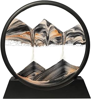 Muyan Moving Sand Art Picture Sandscapes in Motion Round Glass 3D Deep Sea Sand Art for Adult Large Desktop Art (Black, 7 Inch)