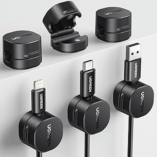 UGREEN Cable Organizer Clips, Adhesive Cable Management - 6-Pack Strong Magnetic Cord Holder for Desk to Keep Phone Charging Cables, Computer Cords, and Various Cord Organized for Nightstand, Black