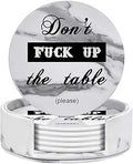 Funny Coasters, 6 Pcs Leather Coasters with Holder, Perfect Housewarming Hostess Gifts, Protect Furniture from Water Marks Scratch and Damage(6Pcs, White Marble)