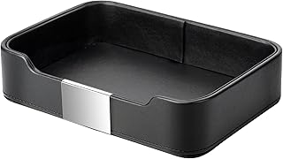 SANZIE Luxury Leather Tray Organizer Valet Tray Key Tray for Entryway Table Desktop Storage Catchall Tray Decorative Tray for Jewelry Keys Wallet Phone Watch (Metal Silvered, Black)