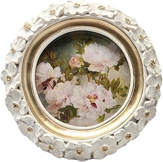 3x3 Small Vintage Round Picture Frame, Mini Antique White Ornate Circle Photo Frame, for Tabletop and Wall Display, Decorative Floral Design Retro Home Decor, Photo Gallery Art