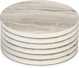 LIFVER Coasters Set of 6, Absorbent Drink Coasters, Marble Style Ceramic Stone Coaster for Drink Tabletop Protection, Modern Coaster Ideal for Home Decor Coffee Table House Warming Gifts