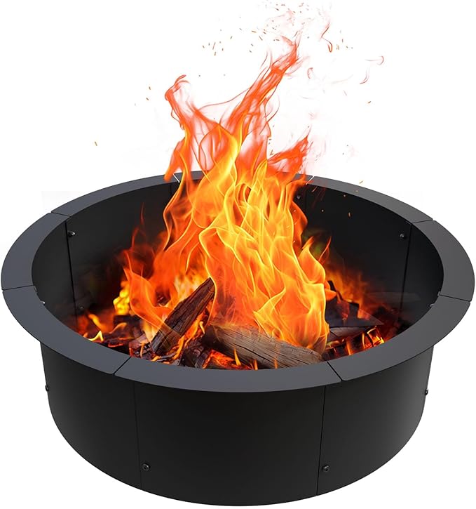 Outdoor Fire Pit Ring 35.4-Inch Outer/31.4-Inch Inner, Fire Pit Insert Round Metal Steel Fire Rings for Outside Wood Burning Fire Pits-Above Or In-Ground, Patio Backyard Camping Bonfire