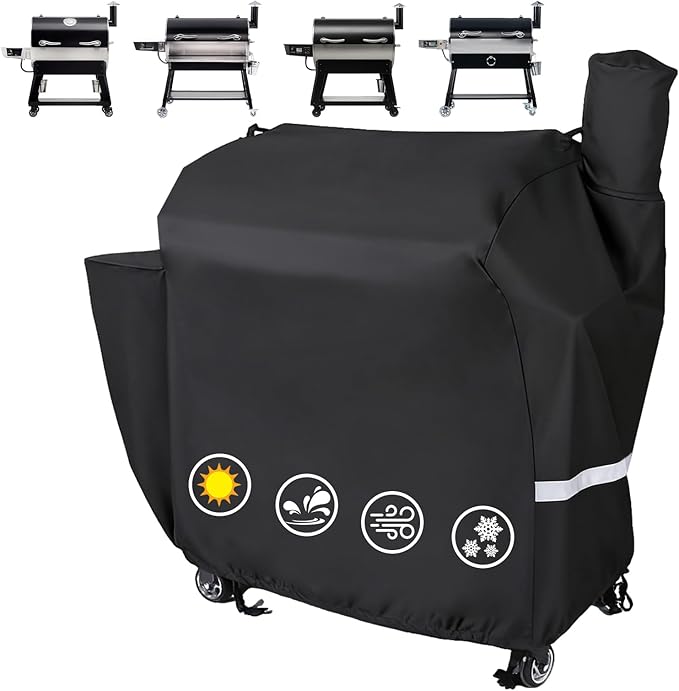 Utheer Grill Cover for recteq Flagship 1100/1600, RT-1250, RT-700 and RT-680 Wood Pellet Grills - Heavy Duty 600D Waterproof Fabric Grill Cover with Elastic Drawstrings, Black