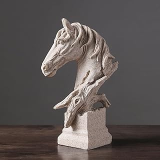 Creative Art Retro Small Horse Head Ornament,Resin Statue Ornaments,Abstract Style Sculptures,Living Room Dining Desk Decorations,Bookshelf Decorative Objects,Office Decor(5.1"/Sandstone)