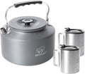 Bulin Camping Kettle, 2.2L Large Portable Stovetop Tea Kettle Fast Heating Boiling Hot Water for Open Fire Lightweight Coffee Pot with 2 Camping Cups & Lids for Outdoor Hiking Picnic Travel
