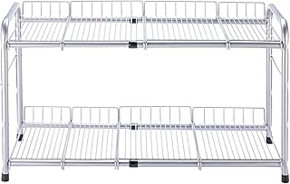 FlagShip 2 Tier Under Sink Organizers and Storage Rack Expandable Cabinet Shelf for Kitchen Bathroom Silver (17-25 inches)