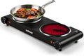 CUSIMAX Double Burner, 1800W Electric Burner Ceramic Hot Plate for Cooking, Dual Control Infrared Burner, Glass Plate Electric Cooktop, Stainless Steel-Upgraded Version