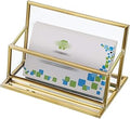Hipiwe Glass Business Card Holder Stand - Vintage Gold Metal Name Card Display Stand Office Desktop Countertop Business Card Organizer