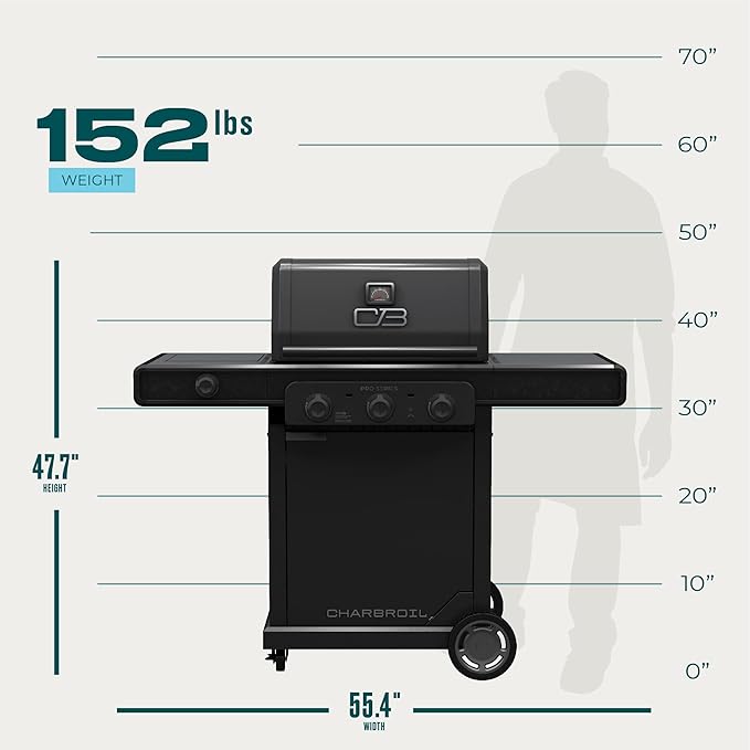 Charbroil Pro Series Amplifire Technology 3-Burner Propane Gas Grill and Griddle Cabinet with Side Burner, Black - 463366724