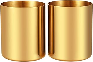 2 Packs Gold Pen Holder for Desk, SUS304 Stainless Steel Pen Organizer for Desk, Pencil Holder,Pencil Cup,Pen Cup,Desktop Stationery Organizer