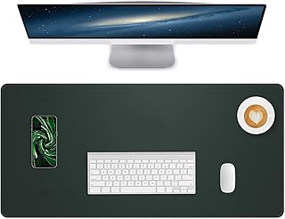Desk Pad PU Leather Large Mouse Pad Laptop Computer Desk Mat Table Blotter Desktop Waterproof Non-Slip Protector for Office and Home (Dark Green, 80x40cm)