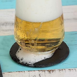 Bulk Slate Stone Drink Coasters - Set of4 Round Black Natural Edge Stone Drink Coasters for Bar and Home- 4" x 4"