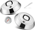 12 Inch Cheese Melting Dome Set of 2, Joyfair Basting Cover for Griddle Grilling Outdoor Camping/Flat Top Teppanyaki, Stainless Steel Lids with Heat-Proof Handle, Dishwasher Safe (with Thermometer)