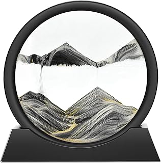 Wai Danie Moving Sand Art Picture 3D Hourglass Deep Sea Sandscape Liquid Motion Display Painting Flowing Sand Frame Relaxing Desktop Home Office Work Decor (Black, 7 inches)