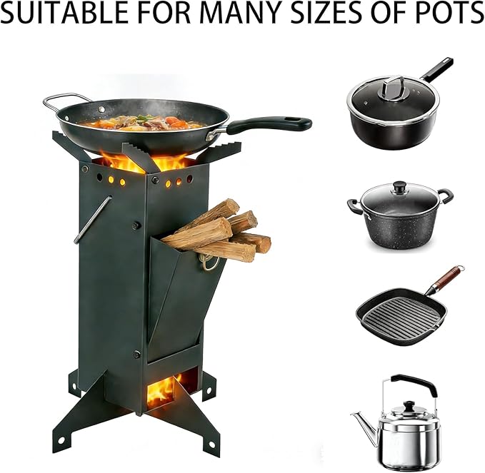 Portable Rocket Stove Camping Stove Wood Burning Stove Solo Stove Used For Camping, Picnicking, BBQ, Outdoor Cooking,Heating Black