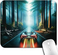 Cool Hypercar Office/Gaming Mouse Pad 9.5"x7.9", Anti-Slip Mat for Desk, Futuristic Sports Car Blasts Through a Mystical Lush Tropical Forest Tunnel