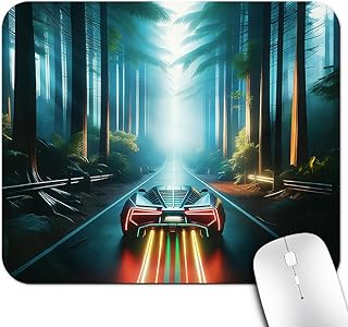Cool Hypercar Office/Gaming Mouse Pad 9.5"x7.9", Anti-Slip Mat for Desk, Futuristic Sports Car Blasts Through a Mystical Lush Tropical Forest Tunnel