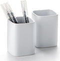 Ceramic Pen Holder Set of 2, Matte Square Pencil Cup for Desk, Heavyweight Stoneware Desk Organizer for Office Front Desk & Vanity, Modern Pen Cups Holder, Non-Slip Base - Matte white