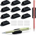 10 Pack Adhesive Pencil Holders for Desk,Silicone Flexible Pen Holder for Wall, Office, School,Home,Classroom Must Haves,Teacher Supplies Accessories,Desk Organizer,Art Supply,Small Gift (10, Black)