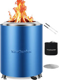 Portable Tabletop Fire Pit, VivaGarden Smokeless Table Top Fire Pit, Wood Burning & Pellets Outdoor Camping Stove with Carry Bag, Forks and Mat (9.7x7.1 Inch, Blue)