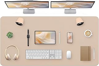 Bloss Extra Large Desk Mat 55" x 24", Non-Slip Dressing Table Cover Protector, Waterproof Student Study Desk Mat, PU Leather Computer Writing Desk Pad for Home Office and Decor - Beige