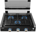 CAMPLUX Classic RV Stove 3 Burners 21,000 BTU, 21 Inches Propane Cooktop with Tempered Glass Cover, RV Stove Top, Slide-in for Camper Trailers, Motorhomes, and Boats, Black RGH21IB