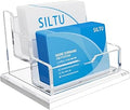 SILUT Business Card Holder for Desk, 2 Tier Acrylic Business Card Holder, Clear Business Card Display, Name Card Display Stand for Office Exhibition - 2 Slot with 100 Cards Capcity