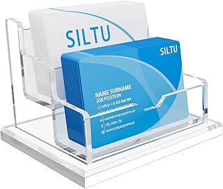 SILUT Business Card Holder for Desk, 2 Tier Acrylic Business Card Holder, Clear Business Card Display, Name Card Display Stand for Office Exhibition - 2 Slot with 100 Cards Capcity