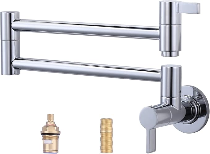 Pot Filler Faucet Chrome, ARCORA Modern Pot Filler Wall Mount 2 Handle with Double Joint Swing Arms Brass Stove Faucet