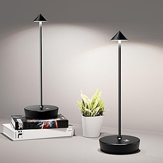 Cordless Table Lamps Rechargeable, 6000mAh Battery Operated LED Desk Lamp Outdoor Waterproof Portable Touch Dimmable Table Light for Patio Restaurant Dining Home Set of 2 Black