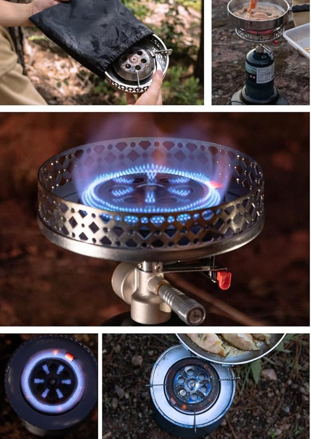CAMPINGMOON Bottle Top Propane Camping Stove Portable High Output Single Burner w Integrated Piezo Ignition Solid Brass Regulator Precision Metal Knob Wind-Resistant Outdoor Stove PG-4/ST No Gas fuel