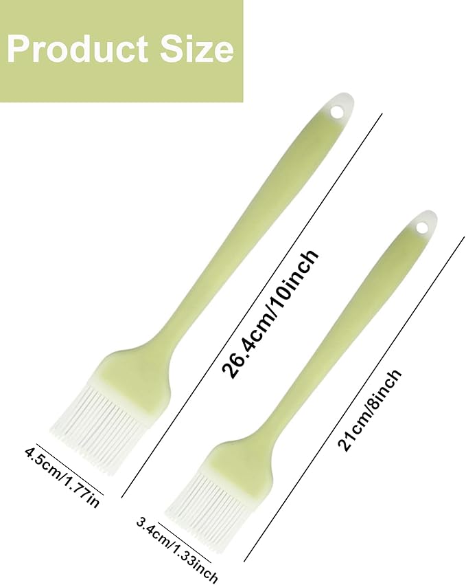 Pastry Brush Silicone Basting Brush for Cooking,2PCS 10+8 in Heat Resistant Food Brushes for Baking, Grilling, Cooking and Spreading Oil, Butter, BBQ Sauce, or Marinade (Green)