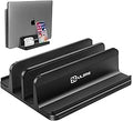 Vertical Laptop Stand for Desk 4 Slots Heavy Duty, Double Adjustable Stands Tablet Holder Metal Compatible w‘ All MacBook Surface Dell Samsung HP Chromebook Upto 17.5'- Black