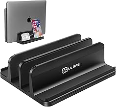 Vertical Laptop Stand for Desk 4 Slots Heavy Duty, Double Adjustable Stands Tablet Holder Metal Compatible w‘ All MacBook Surface Dell Samsung HP Chromebook Upto 17.5'- Black