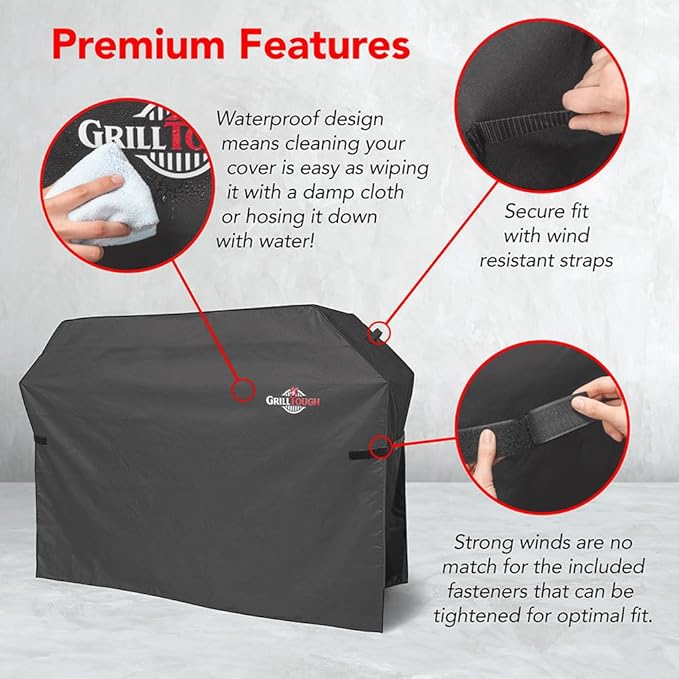 GrillTough Heavy Duty BBQ Grill Cover for Outdoor Grill, 64 Inch – Waterproof, Weather Resistant, UV & Fade Resistant with Adjustable Straps – Gas Grill Cover for Weber, Charbroil, etc. Charcoal