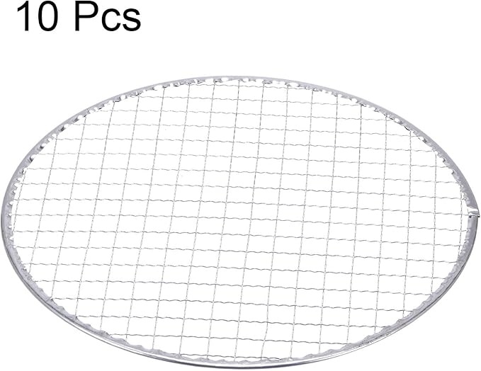 HARFINGTON 10pcs Round BBQ Grill Net 9.7" Dia Galvanized Iron Barbecue Mesh Mat for Baking Smoking Charcoal Grilling Roasting