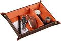 Valet Tray for Men Leather Big Entryway Key Dish Bedside Catchall Bowl 2 Dividers Travel Nightstand Organizer Caddy for Wallet Coins Dice Watch Candy, Sundries Holder for Beside Table (Orange)