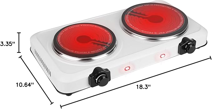 Electric Infrared Dual Burner, Portable Heating Hot Plate Stove Countertop RV Hotplate Glass Cooktop for Home RV Camp, Stepless Temperature Adjustments (Double)