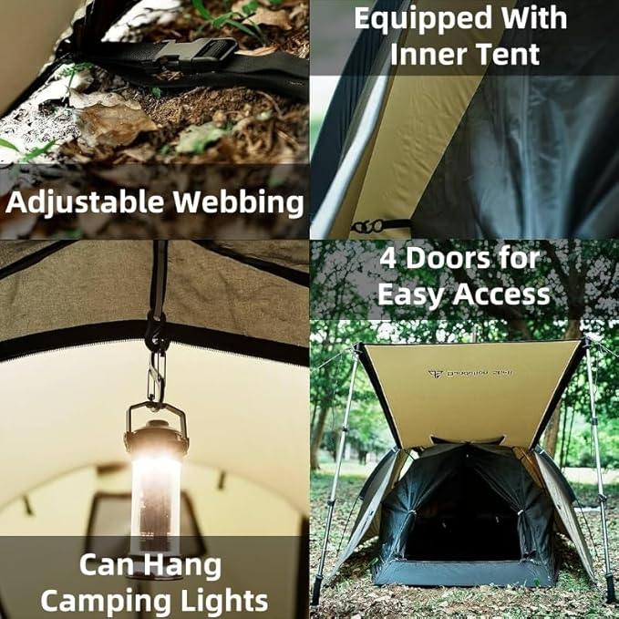 Hot Tent with Stove Jack – 4 Season Waterproof & Windproof Shelter for 1–4 People, Lightweight for Camping, Hiking, Hunting & Fishing