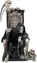 DWK - Dark Master - Grim Reaper Skeleton on Throne with Pet and Scythe Collectible Gothic Fantasy Figurine Statue Halloween Death Sculpture Home Décor Accent, 10-inch